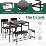 Shintenchi Kitchen Table Chairs Set of 4, Dining Table Set for 4 with Bench and Chairs, 4 Pieces Kitchen Table Set with Storage Rack & Metal Frame for Small Space, Black - Image 4