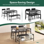 Shintenchi Kitchen Table Chairs Set of 4, Dining Table Set for 4 with Bench and Chairs, 4 Pieces Kitchen Table Set with Storage Rack & Metal Frame for Small Space, Black - Image 6