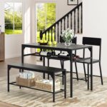 Shintenchi Kitchen Table Chairs Set of 4, Dining Table Set for 4 with Bench and Chairs, 4 Pieces Kitchen Table Set with Storage Rack & Metal Frame for Small Space, Black - Image 8