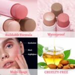 Face Stick Trio 3Pcs Multi Makeup Blush Highlighter Contour Sticks, Buildable Blendable Lightweight Cream Blush Stick for Cheeks Lips Make Up For Women (05) - Image 3