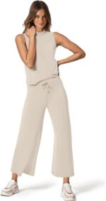 SAMPEEL Two Piece Sets for Women Summer Outfits Lounge Sets Mock Neck Tops Wide Leg Crop Pants Vacation Travel Outfits - Image 3