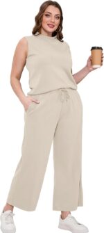 SAMPEEL Two Piece Sets for Women Summer Outfits Lounge Sets Mock Neck Tops Wide Leg Crop Pants Vacation Travel Outfits - Image 5