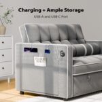 Pipishell 3 in 1 Convertible Sleeper Sofa Bed,Pull Out Couch for Living Room with USB Ports & Side Pockets,Adjustable Backrest,Velvet,Loveseat Sofa Bed,Futon Couches - Image 3