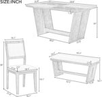 Merax 6-Piece Retro Dining Set, 1 Rectangular Table with Stable Trapezoidal Table Base and 4 Upholstered Chairs and 1 Bench for Dining Room and Kitchen, Natural Wood Wash - Image 4