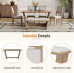 Merax 6-Piece Retro Dining Set, 1 Rectangular Table with Stable Trapezoidal Table Base and 4 Upholstered Chairs and 1 Bench for Dining Room and Kitchen, Natural Wood Wash - Image 5