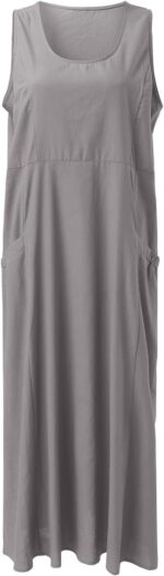 Women's Summer Cotton Linen Long Dress Sleeveless Elegant Flowy Dresses Plus Size Loose Comfy Dress with Pockets 2024 - Image 3