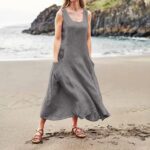 Women's Summer Cotton Linen Long Dress Sleeveless Elegant Flowy Dresses Plus Size Loose Comfy Dress with Pockets 2024 - Image 5