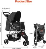VEVOR Pet Stroller, 35 lbs Weight Capacity, Foldable Dog Cart, 3 Wheels Cats Carts with Mesh Windows and Cup Holders, Portable Pet Carrier Stroller with Brake, for Small to Medium Pets - Image 3
