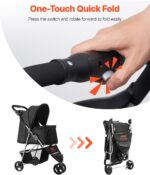 VEVOR Pet Stroller, 35 lbs Weight Capacity, Foldable Dog Cart, 3 Wheels Cats Carts with Mesh Windows and Cup Holders, Portable Pet Carrier Stroller with Brake, for Small to Medium Pets - Image 6