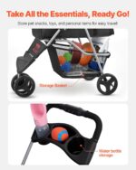 VEVOR Pet Stroller, 35 lbs Weight Capacity, Foldable Dog Cart, 3 Wheels Cats Carts with Mesh Windows and Cup Holders, Portable Pet Carrier Stroller with Brake, for Small to Medium Pets - Image 7