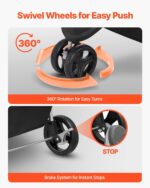 VEVOR Pet Stroller, 35 lbs Weight Capacity, Foldable Dog Cart, 3 Wheels Cats Carts with Mesh Windows and Cup Holders, Portable Pet Carrier Stroller with Brake, for Small to Medium Pets - Image 8