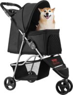VEVOR Pet Stroller, 35 lbs Weight Capacity, Foldable Dog Cart, 3 Wheels Cats Carts with Mesh Windows and Cup Holders, Portable Pet Carrier Stroller with Brake, for Small to Medium Pets - Image 10