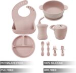 PandaEar Silicone Baby Feeding Set | 9PCS Baby Led Weaning Supplies Self Feeding Utensils | Divided Suction Plate Bowl Bibs Sippy Cup with Baby Snack Container Spoons Forks (Pink) - Image 3