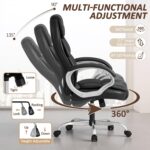 Homall Office Chair High Back Computer Desk Chair, PU Leather Adjustable Height Modern Executive Swivel Task Chair with Padded Armrests and Lumbar Support (Black) - Image 4