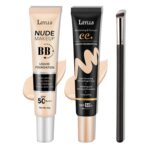 2 Pack Full Coverage Liquid Foundation,Moisturizing BB Cream Foundation Makeup Set with Foundation Brush,Oil Control Long Lasting Waterproof Concealer CC Cream Foundation for Women（Natural） - Image 2