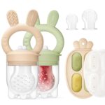 2 Packs Baby Fruit Feeder & Freezer Nibble Tray Combo, Push Pop Baby Food Feeder to Safely Introduce New Foods, Fresh & Frozen Food Silicone Feeder, 100% Food Grade, BPA Free (Caramel & Olive) - Image 2