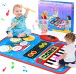 2-in-1 Musical Mat Toys for 1 2 3 4 5 Year Old, Piano Keyboard & Drum Set with 2 Drum Sticks, Early Educational Musical Learning Toys Birthday for 1 2 3 4 5 Year Old Boys & Girls, Blue - Image 2