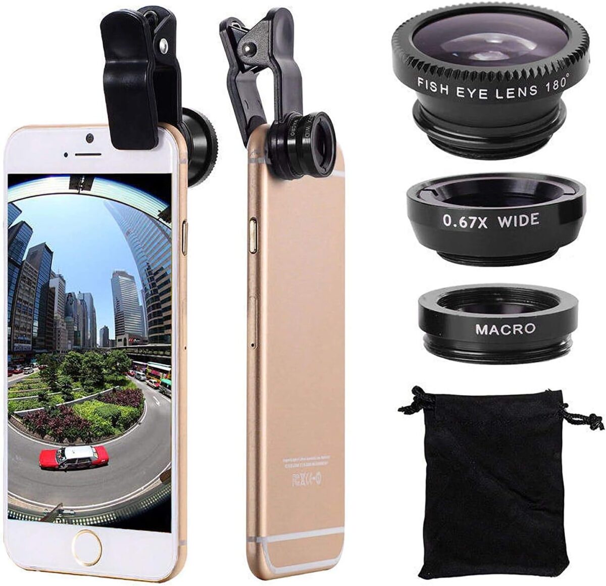 3 in 1 Cell Phone Camera Lens Kit Wide Angle Macro Fisheye Lens Universal for Smart Phones iPhone Samsung Android Black - Image 2