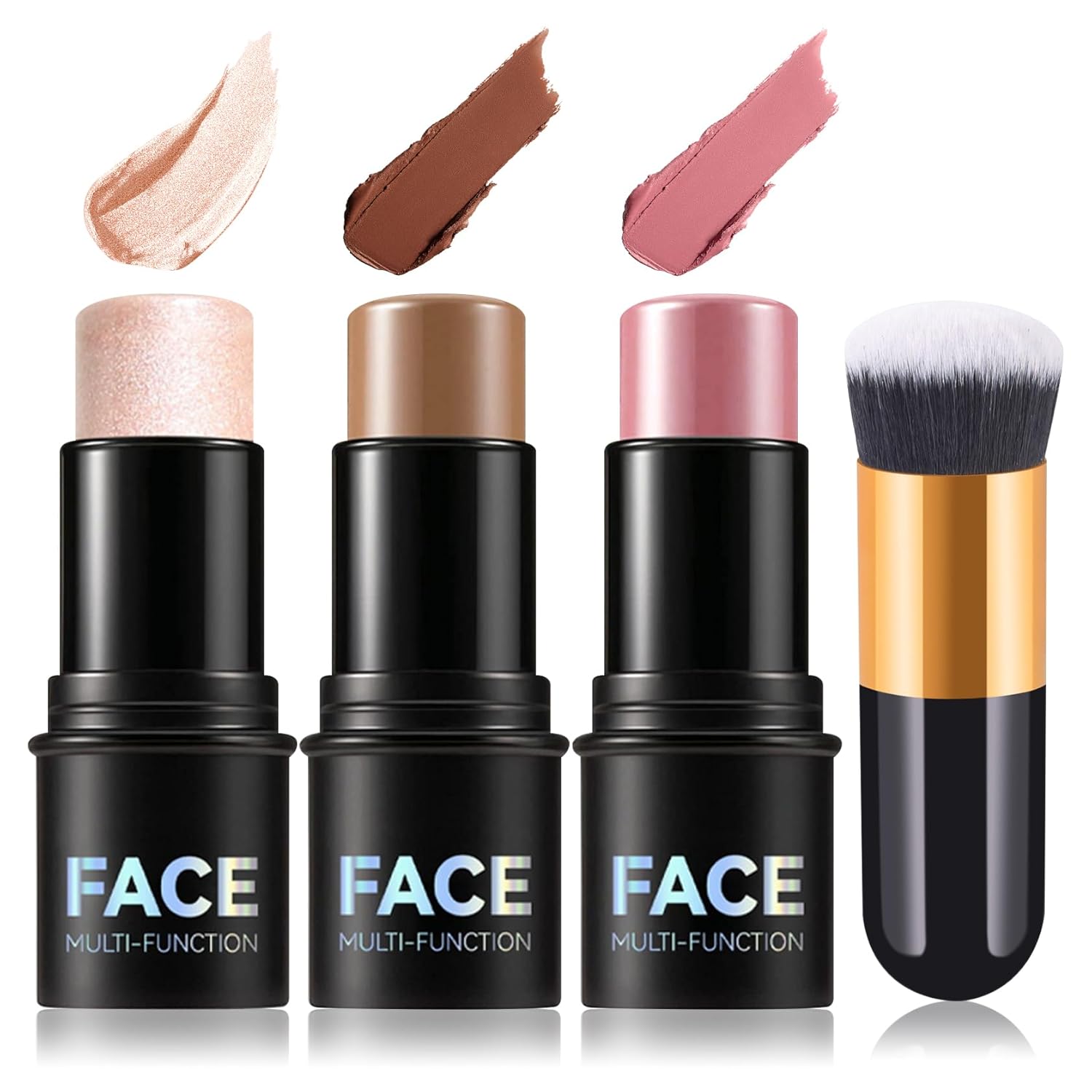 3PCS Cream Contour Stick Kit,Matte Waterproof Blush Highlighter Bronzer Contour Stick with Brush,Non-greasy Creamy Travel Size Contouring Stick Makeup Set for Face,Suitable for All Skin Types - Image 2