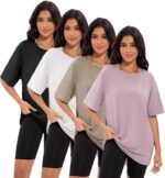 4 Pack Oversized Tshirts for Women, Loose Fit Crew Neck Summer Baggy Tops Workout Tees Plus Size T Shirts - Image 2