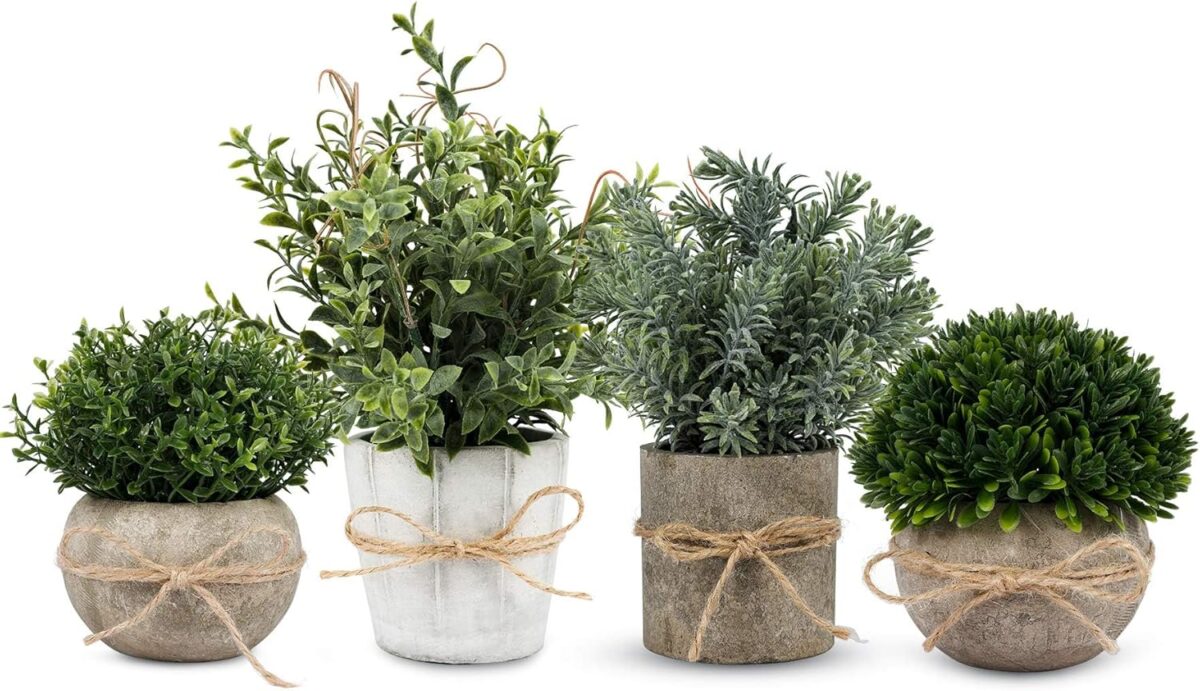 4 Pack Small Fake Plants, Artificial Plants Indoor for Home Decor, Small Faux Plants Indoor, Fake Plants in White Pot for Bathroom Bedroom Kitchen Office Farmhouse Room Shelf Decor - Image 2