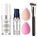 5PCS TLM Colour Changing Foundation Makeup Set Matte Liquid Full Coverage Oil Control Breathable Invisible Cover Concealer Foundation with Face Primer, Foundation Brush, Makeup Sponge - Image 2