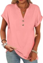 ANRABESS Womens Short Sleeve Henley Tops V Neck Dressy Casual Blouses Summer Trendy Tee Shirts 2025 Vacation Fashion Clothes - Image 2