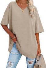 ATHMILE Womens Summer Oversized Shirts V Neck Plus Size Spring Workout Tops Beach Vacation 2025 Gym Clothes - Image 2