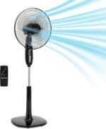 Amazon Basics 16" Pedestal Fan with Remote, Floor Fan, Standing Fan for Bedroom, Living Room, Office, with 3 Speeds, 3 Modes, Timer, Dual-Layered Blades, Adjustable Height, Tilt Head, 60W, Black - Image 2