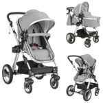 BABY JOY Baby Stroller, 2-in-1 Convertible Bassinet Reclining Stroller, Foldable Pram Carriage with 5-Point Harness, Including Cup Holder, Foot Cover, Diaper Bag, Aluminum Structure, Gray - Image 2