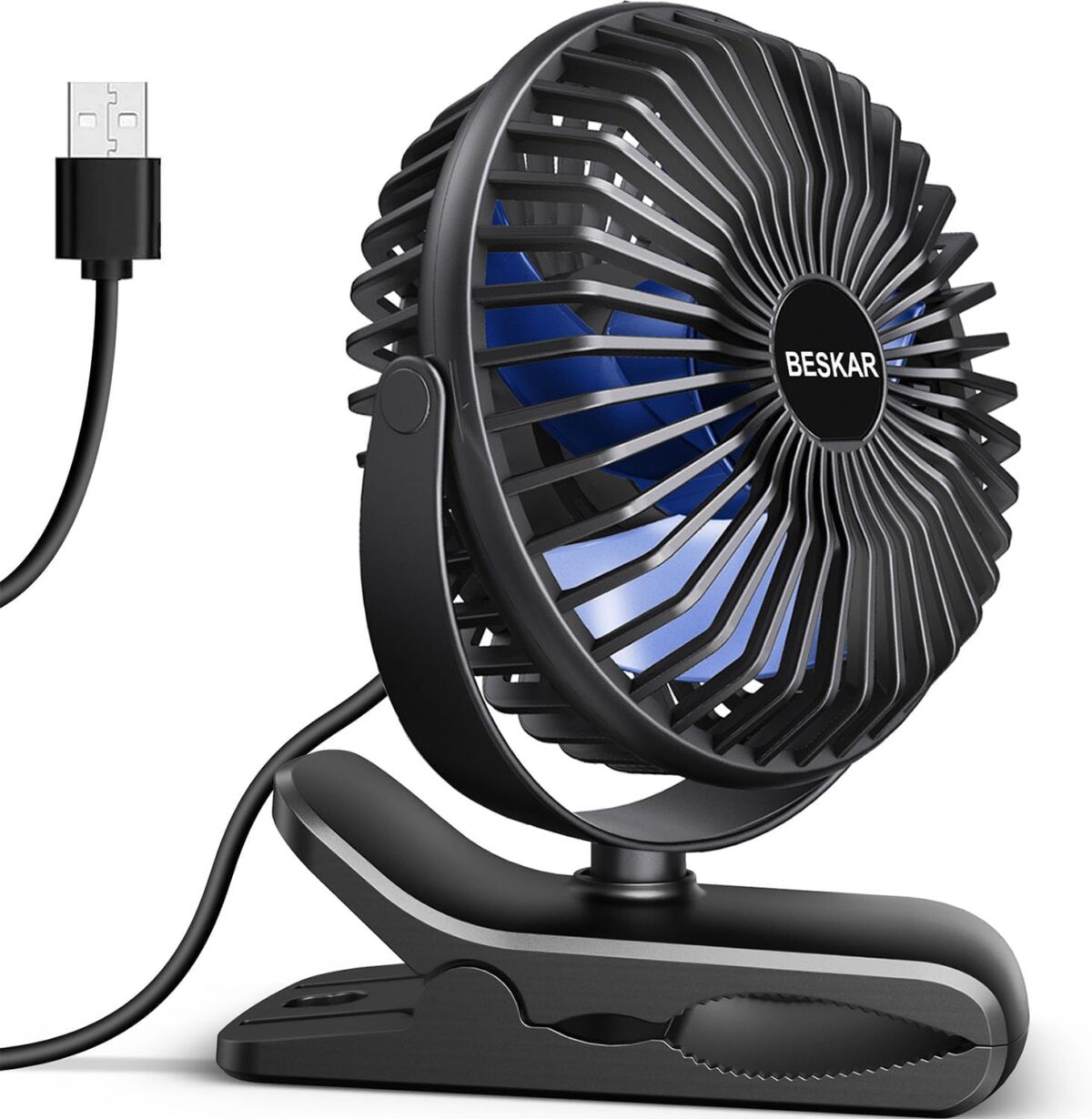 BESKAR USB Clip on Fan, Portable Small Fan with Cord Powered, 3 Speeds Strong Airflow, with Sturdy Clamp, Quiet Personal Desk Fan - Image 2