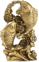 BRABUD Resin Money Fish with Waves Statue Feng Shui Wealth Carp Good Fortune Lucky Figurine Home Office Shop Decoration TQGJBS90 - Image 2