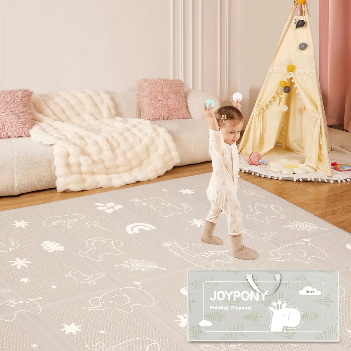 Baby Play Mat 79x 71 Inch, Extra Large Foldable Play Mats for Babies and Toddlers, Waterproof & Anti-Slip Portable Baby Floor Mat for Tummy Time, Non Toxic Foam Play Mat for Floor Travel Bag - Image 2