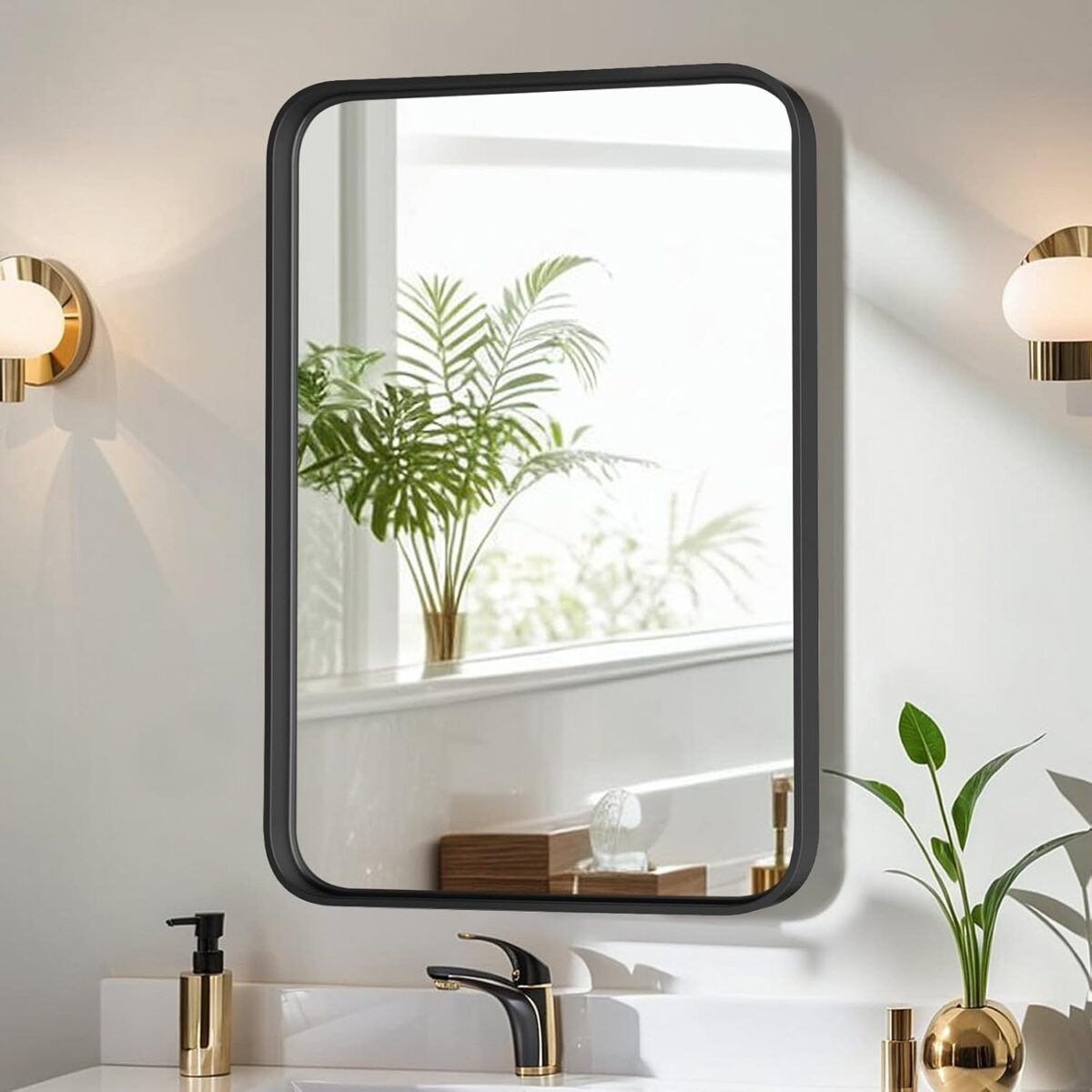 Bathroom Mirror 30x22 Inch Black Metal Framed Rounded Rectangle Vanity Mirror for Wall, Over Sink, Farmhouse, Restroom, Anti-Rust, Modern Decorative, Horizontal or Vertical Hanging - Image 2