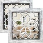 Boho Square Wall Mirrors Set of 2-12" x12'Decorative Mirrors for Wall Decor, BrownHandcrafted Mirror Panels Perfect for LivingRoom Bedroom Entryway Hallway (Grey) - Image 2