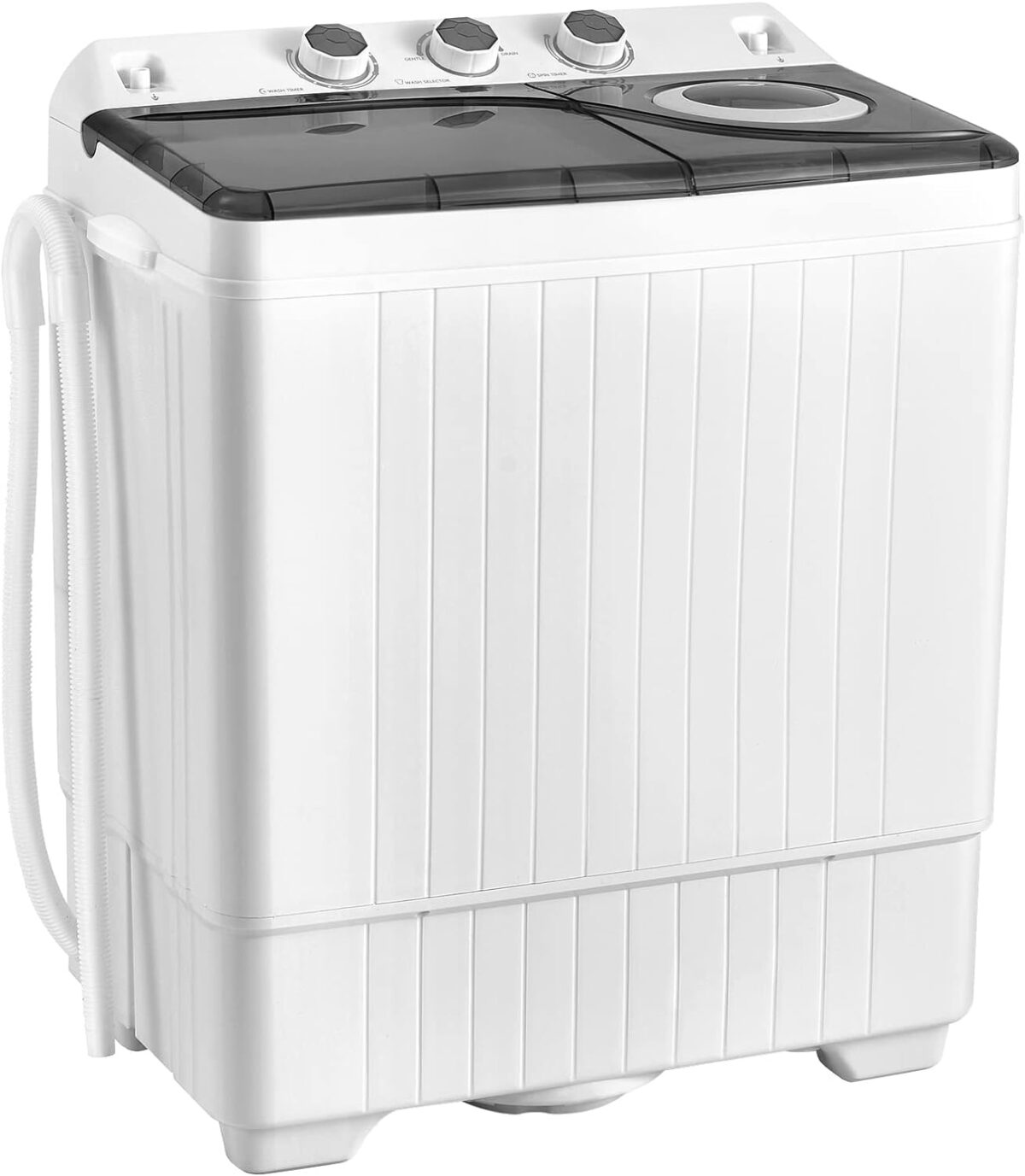 COSTWAY Portable Washing Machine, Twin Tub 26lbs Capacity Laundry, 18lbs Washer and 8lbs Spinner Combo with Timer Knobs, Built-in Drain Pump, Compact Washer for Home Dorm Apartment (Grey+White) - Image 2