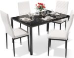 Dining Table Set for 4, Kitchen Table and Chairs Set of 4, 5 Piece Modern Dining Room Table Set with Tempered Glass Top and PU Leather Chairs for Small Space, Apartment, Poker - Image 2