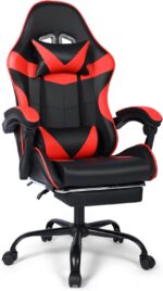 FAB&DELUXE Gaming Chair, Ergonomic Computer Office Chair with Footrest and Lumbar Support, Height Adjustable Desk Chair with 360° Swivel Seat and Headrest, Red & Black - Image 2