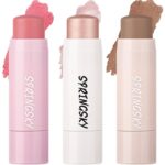 Face Stick Trio 3Pcs Multi Makeup Blush Highlighter Contour Sticks, Buildable Blendable Lightweight Cream Blush Stick for Cheeks Lips Make Up For Women (05) - Image 2