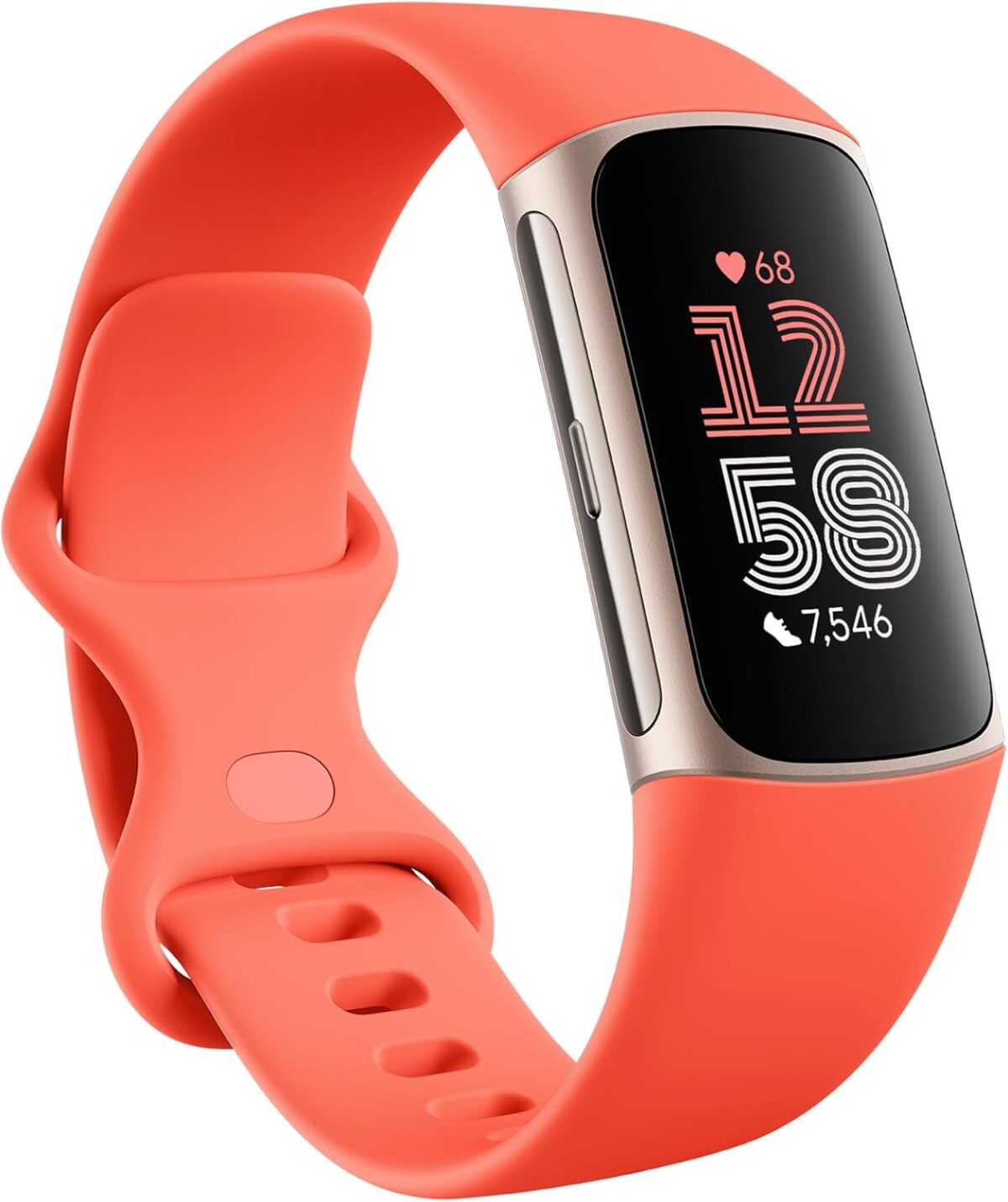 Fitbit Charge 6 Fitness Tracker with Google apps, Heart Rate on Exercise Equipment, 6-Months Premium Membership Included, GPS, Health Tools and More, Gold/Coral, One Size (S & L Bands Included) - Image 2