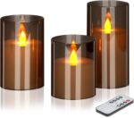 Flameless LED Candles with Remote Set of 3 Battery-Operated Acrylic Gray Pillars, 4", 5", 6" x 3" Diameter Flickering Effect with Timer Ideal for Home Décor Weddings Parties, Restaurants - Image 2