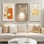 Framed Modern Luxury Gold Wall Art for Living Room, Set of 3 Piece Contemporary Paintings Artwork for Walls, Golden Prints Pictures with Gold Frame, Wall Decor for Home Office - Total 30" x 60" - Image 2