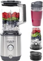 GE 5-Speed Blender + (2) 16 Ounce Blender Cups | Kitchen Essentials for Shakes, Smoothies & More | Large 64 oz Tritan Jar, 8-10 Servings | Stainless Steel Blades & Exterior Finish| 1000 Watts - Image 2