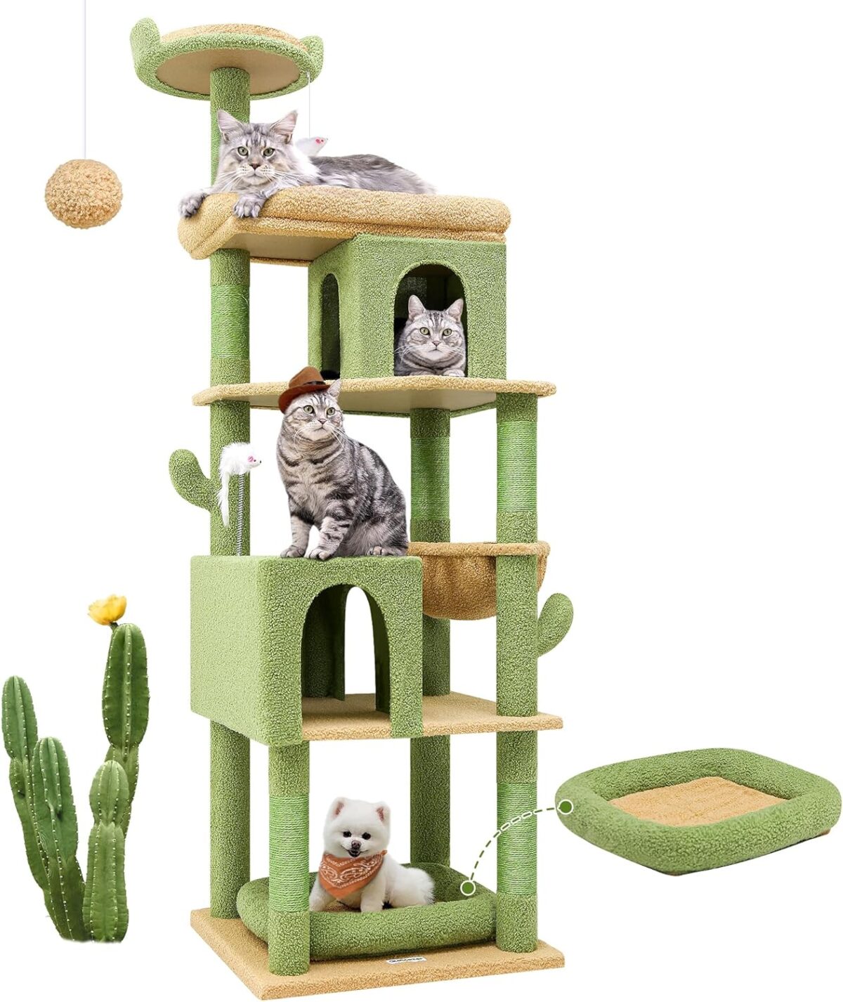 Globlazer S72 Heavy Duty Cactus Cat Tree for Large Cats, Sturdy 72in Maine Coon Cat Tree with 6 Scratching Posts, Hammock - Image 2