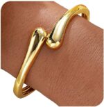 Gold Bangle Bracelets for Women Teens Trendy Chunky Adjustable Twist Cuff Bracelet Jewelry Gifts - Image 2