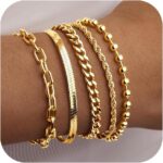 Gold Bracelets for Women Non Tainish,Dainty Bracelets Stack for Women Trendy, Gold Plated Cuff Stackable Bracelets With Beaded Cuban Paperclip Snake Rope Bangle Hand Chain Jewelry Gifts for Women - Image 2