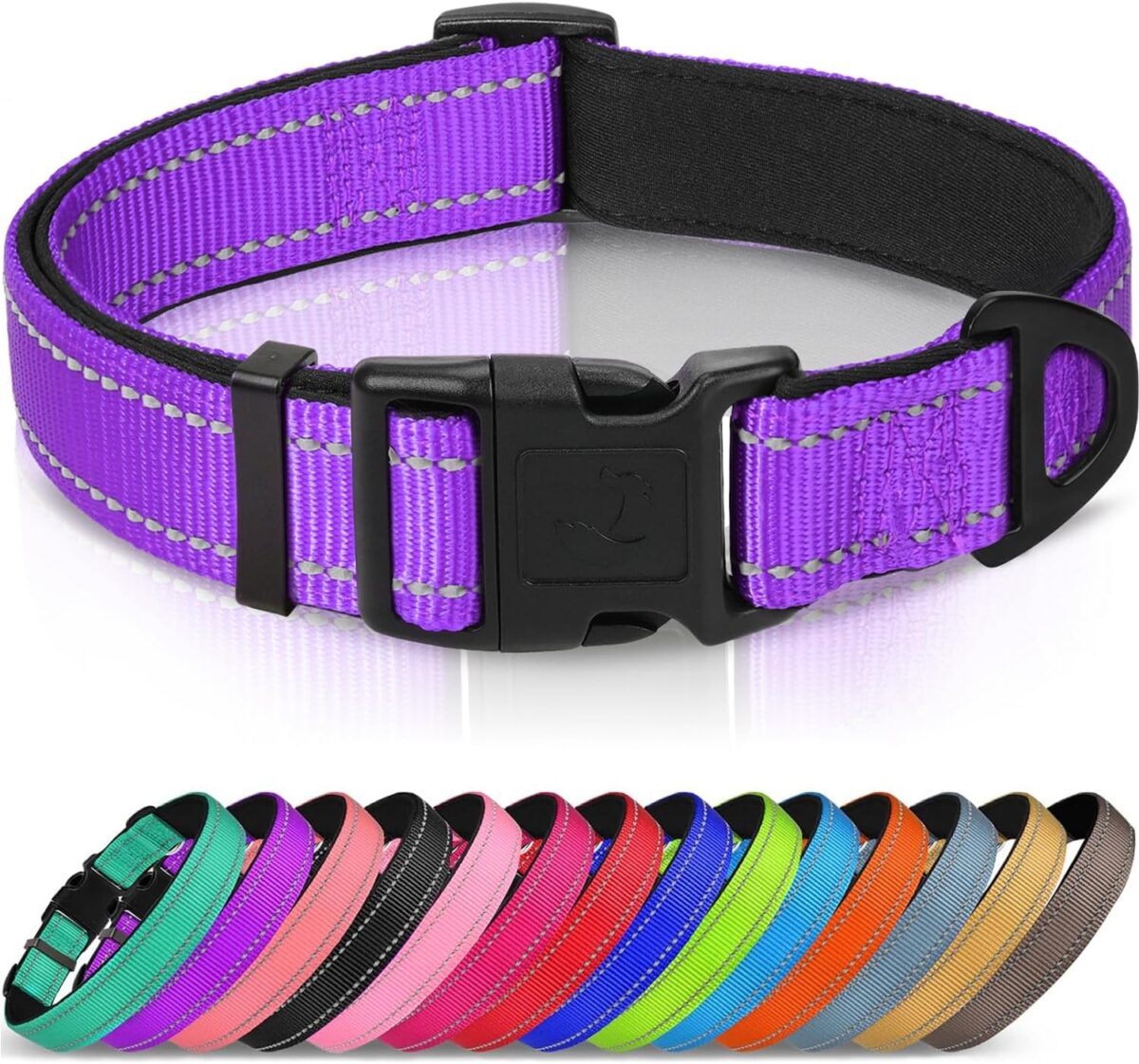 Joytale Reflective Dog Collar,Soft Neoprene Padded Breathable Nylon Pet Collar Adjustable for Large Dogs,Purple,L - Image 2