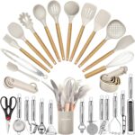 Kitchen Utensils Set- 35 PCs Cooking Utensils with Grater,Tongs, Spoon Spatula &Turner Made of Heat Resistant Food Grade Silicone and Wooden Handles Kitchen Gadgets Tools Set for Nonstick Cookware - Image 2