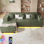 LIKIMIO 110” L-Shaped Sofa with LED Lights, Cloud Boneless Couch with Oversized Chaise, Deep Seat, Built-in Holder & Storage Pocket, Upholstered Couches for Living Room and Apartment, Green - Image 2