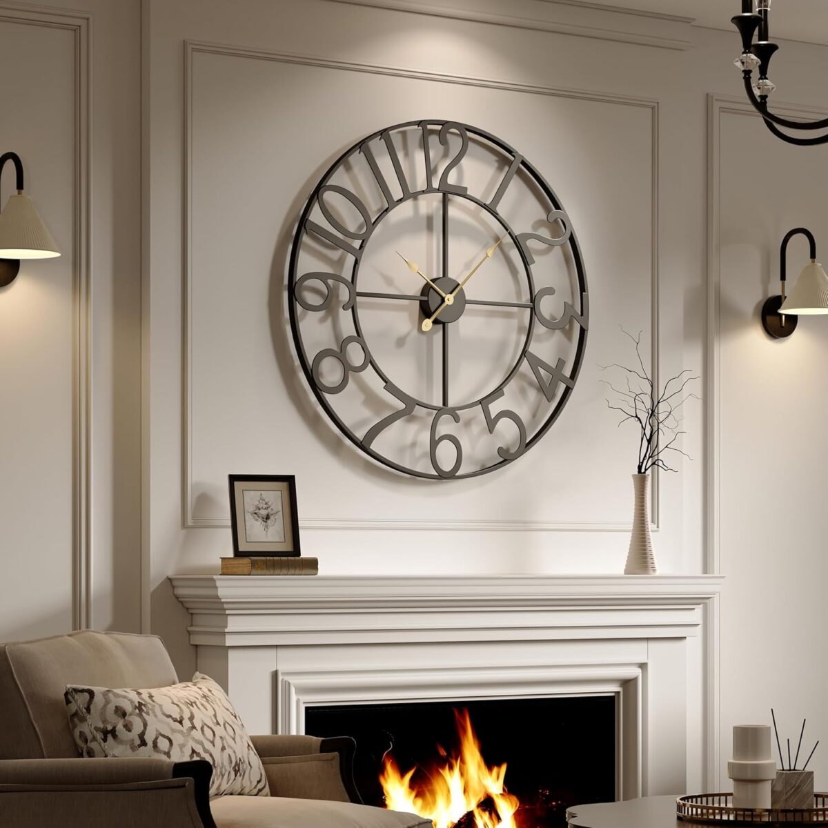 Large Wall Clock for Living Room Kitchen Mantel Decor, 30 Inch Decorative Wall Clock Silent Non Ticking Battery-Operated Metal Round Modern Black Wall Clocks Arabic Numerals - Image 2